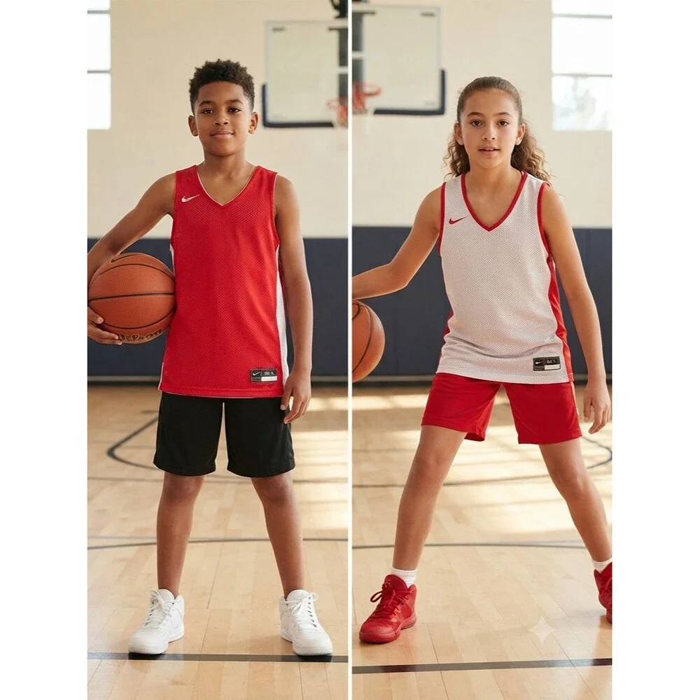 NWT Nike Kids XL Reversible Basketball Jersey Red/White Mesh CQ4370-658